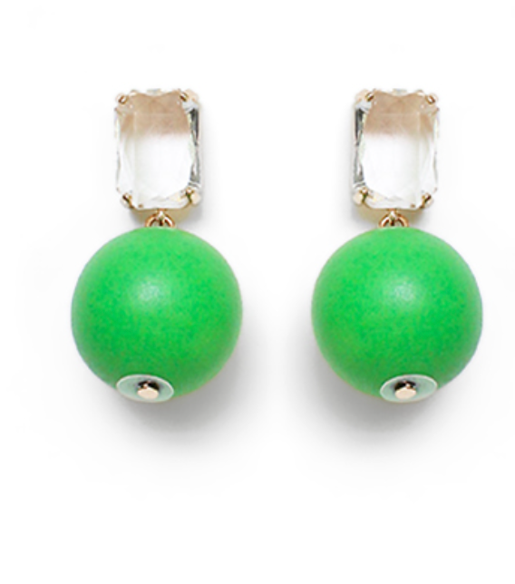 Glass + Wood Ball Earring (green)