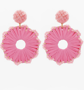 Bead + Raffia Round Earring (pink)