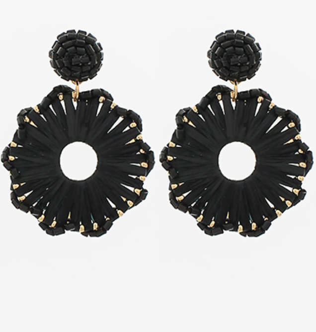 Bead + Raffia Round Earring (black)