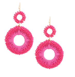 Double Raffia Earring (hot pink)
