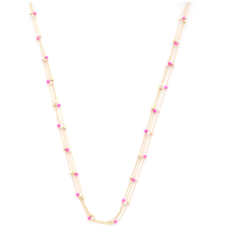 Dainty Bead Layer Necklace (pink)