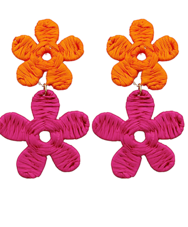 Flower Raffia Earring (org/pink)