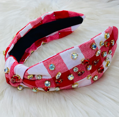 Red Check Multi Stone Headband