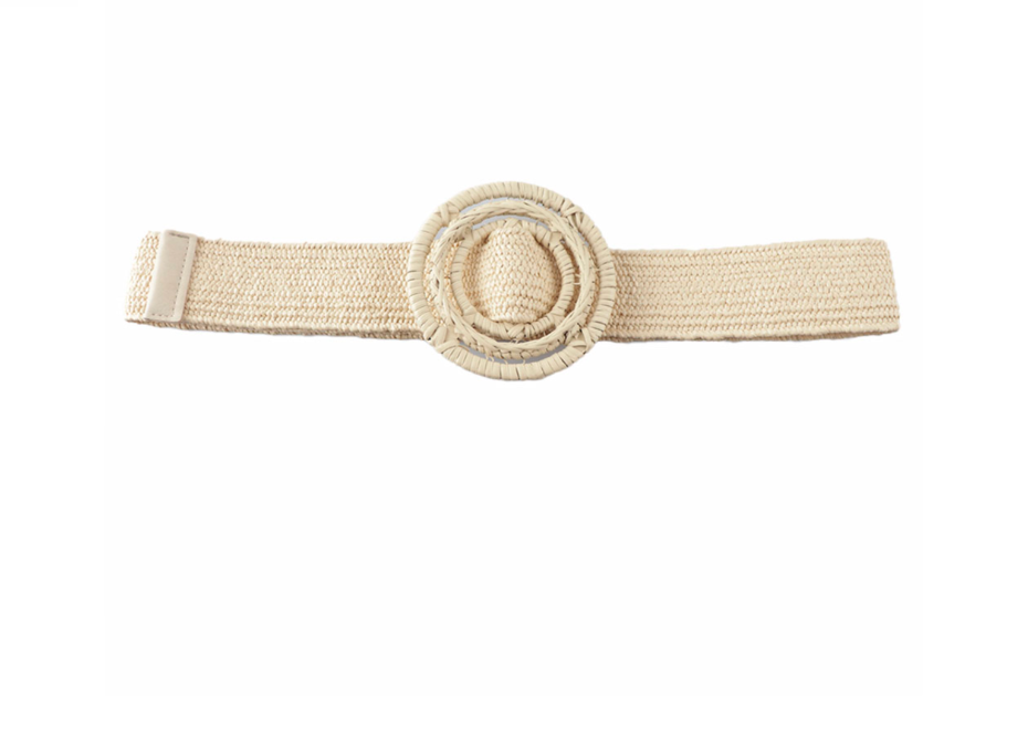 Fancy Straw Circle Buckle Belt (ivory)