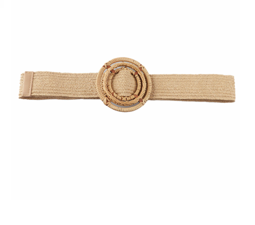 Fancy Straw Circle Buckle Belt (khaki)