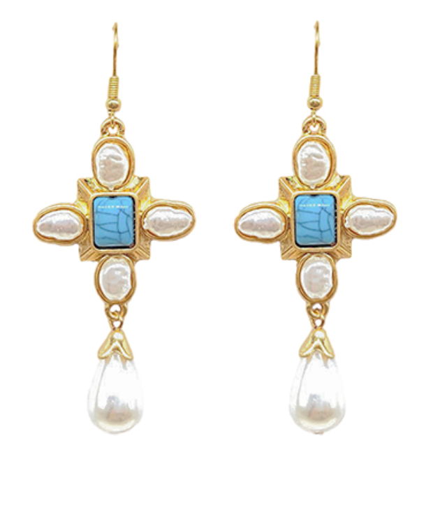 Pearl + Stone Square Earring