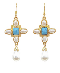 Pearl + Stone Square Earring