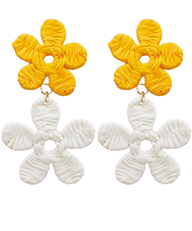 Flower Raffia Earring (wht/yellow)