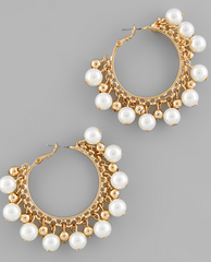 Gold Pearl Dangle Hoop