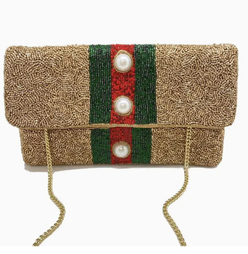 Gold Bead Stripe Clutch