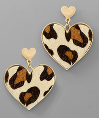 Heart Print Earring (ivory leopard)