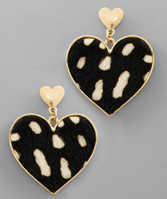 Heart Print Earring (blk cheetah)