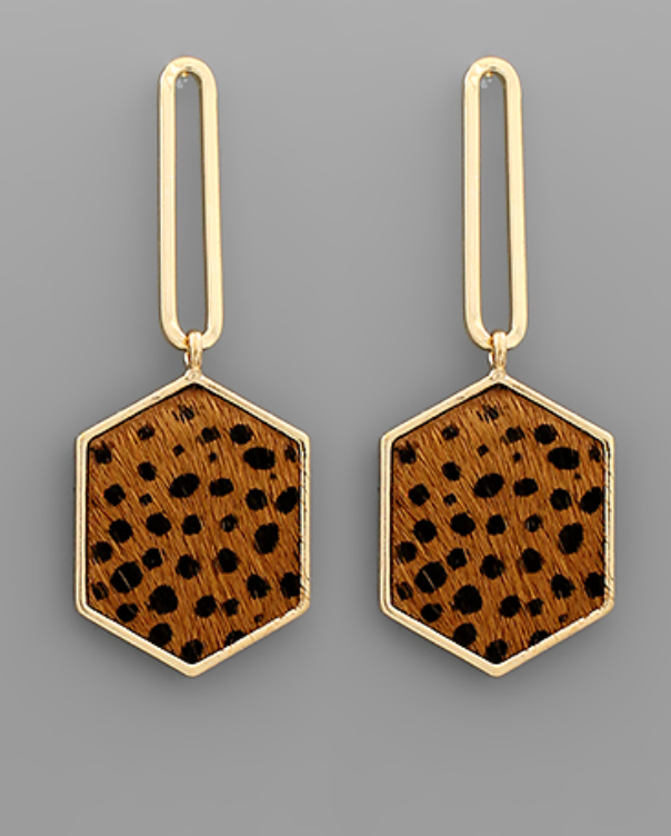 Hexagon Dangle Earring (brn cheetah)