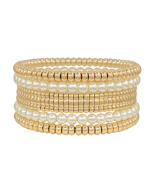 Flat Pearl & Gold 5 Row Stack