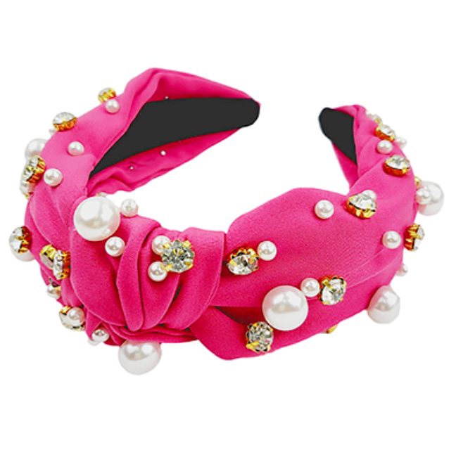 Pearl + Rhinestone Headband Stud Headband (fuchsia)