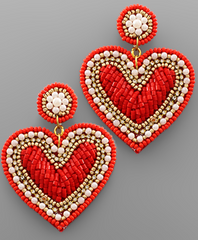 Bead Heart Earring (red)