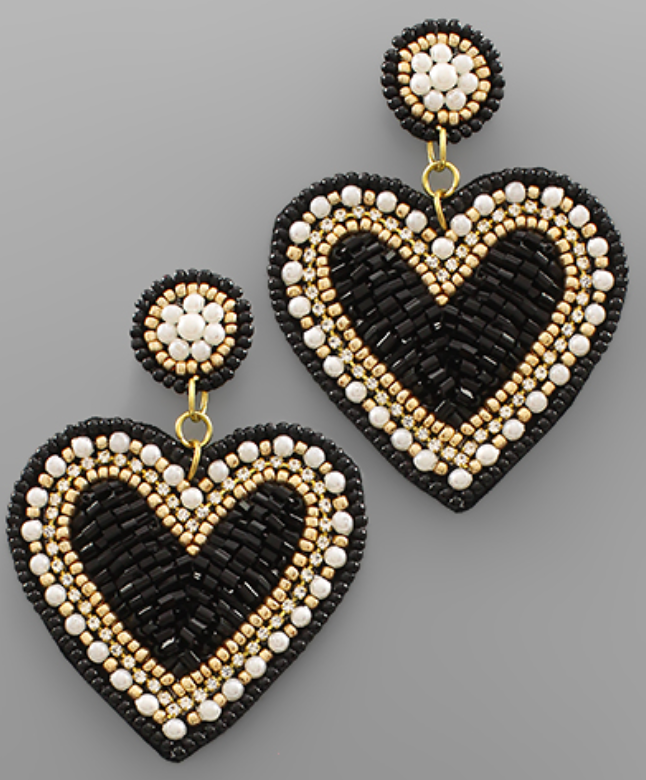 Bead Heart Earring (black)