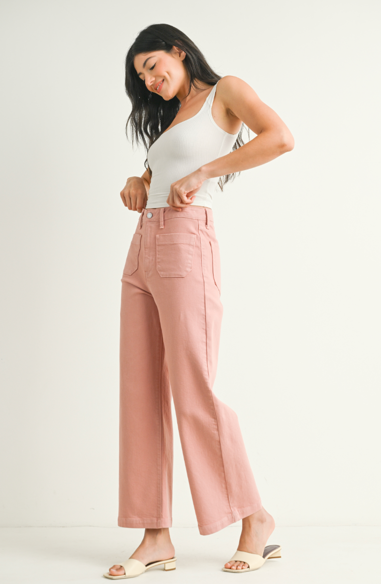 Patch Pocket Wide Leg Jean (dusty coral)