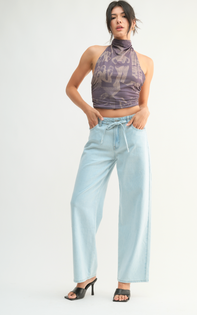 Drawstring Wide Leg Jean