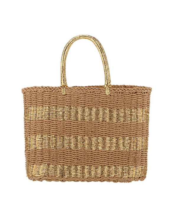 Stripe Gold Straw Bag