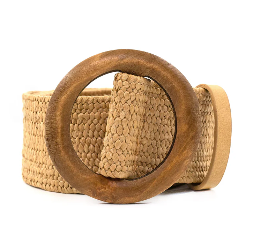 Wood Circle Khaki Stretch Belt