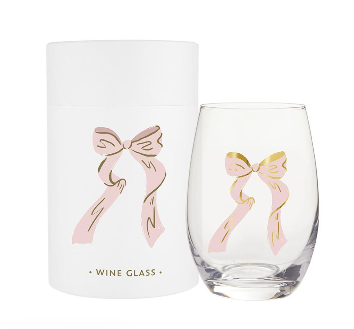 Pink Bow Wine Glass