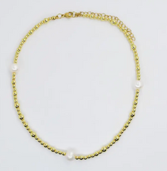 Gold Bead + Pearl Necklace