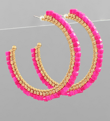 Glass Bead Hoop (fuschia)