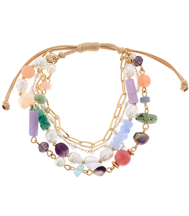 Mix Bead Four Row Bracelet