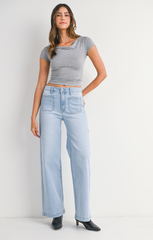 Mini Patch Pocket Wide Jean (lt denim)