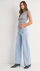 Mini Patch Pocket Wide Jean (lt denim)