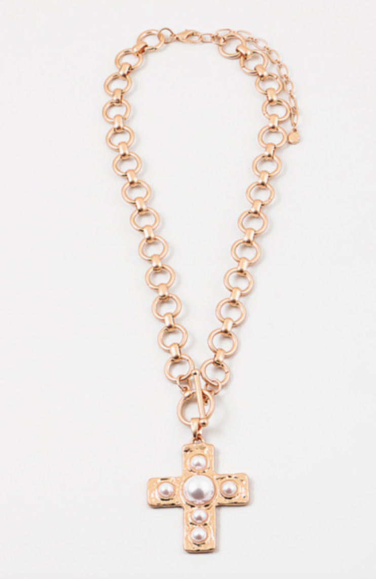 Pearl Cross Link Necklace