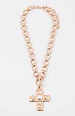 Pearl Cross Link Necklace