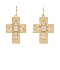 Vintage Cross + Pearl Earring