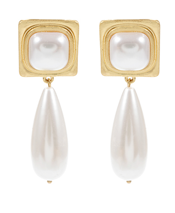 Gold + Pearl Teardrop Earring