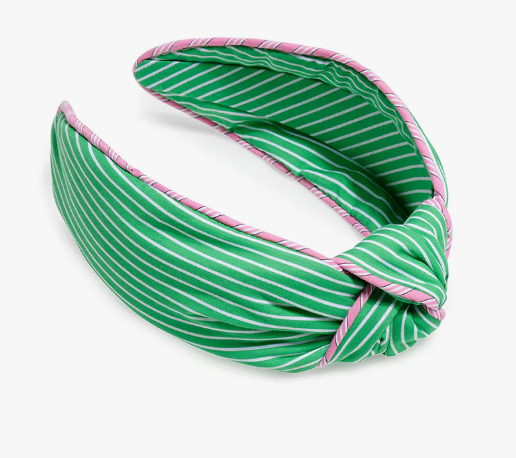 Green Stripe Headband with Piping