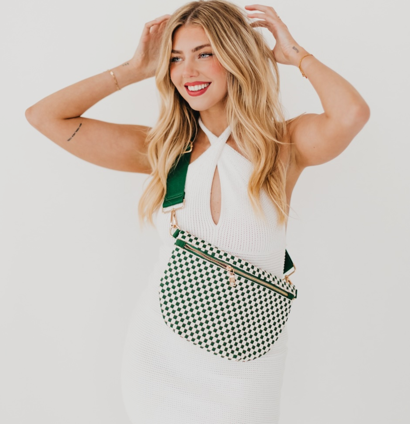 Woven Bum Bag (check emerald)