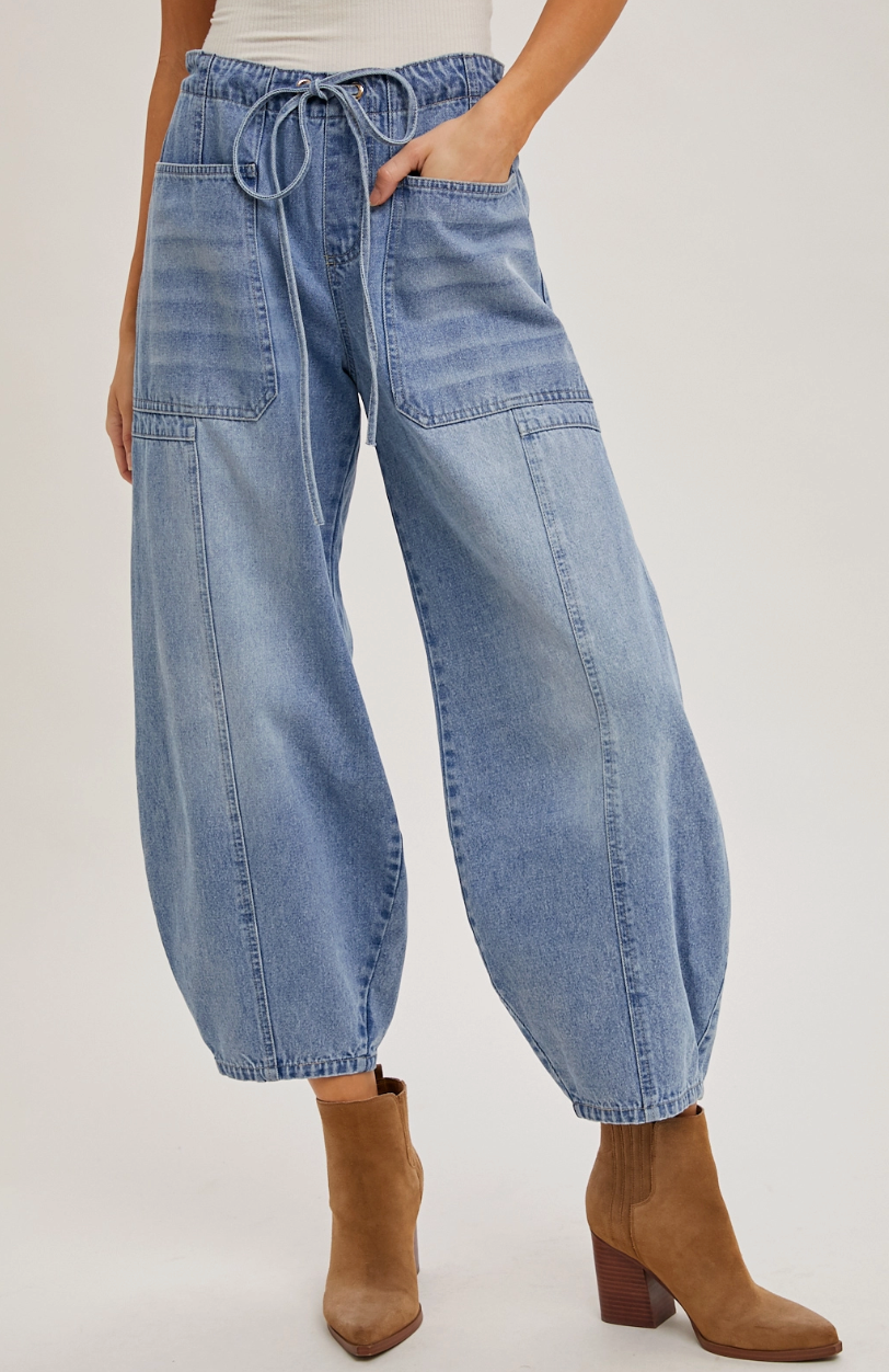Drawstring Barrel Jean
