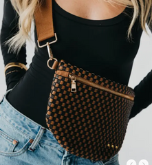 Woven Bum Bag (check coffee)