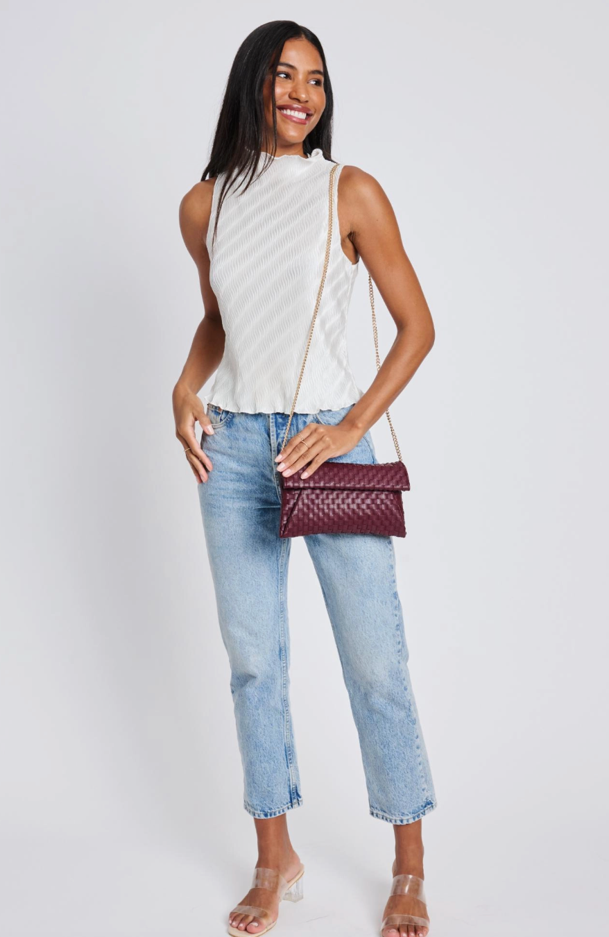 Priscilla Woven Clutch (wine)