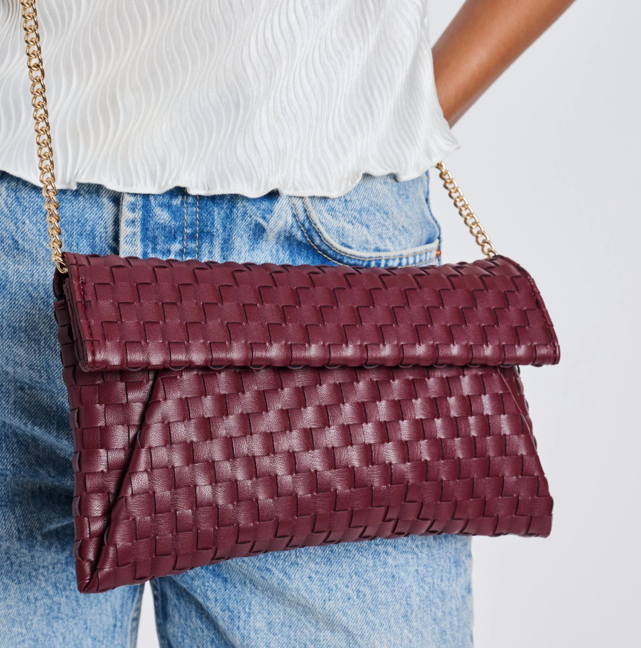 Priscilla Woven Clutch (wine)