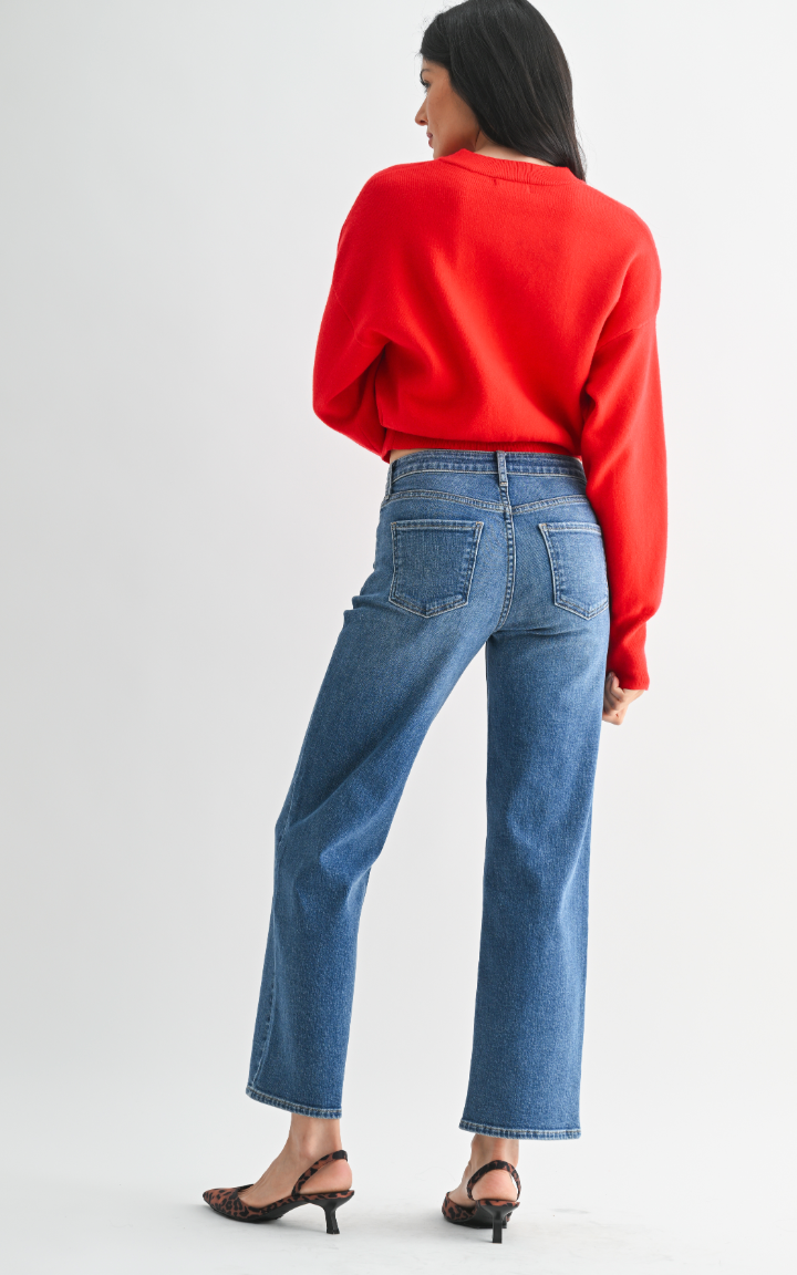Mid Rise Slim Wide Leg (med denim)