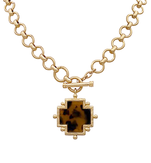 Tortoise Cross Pendant Necklace