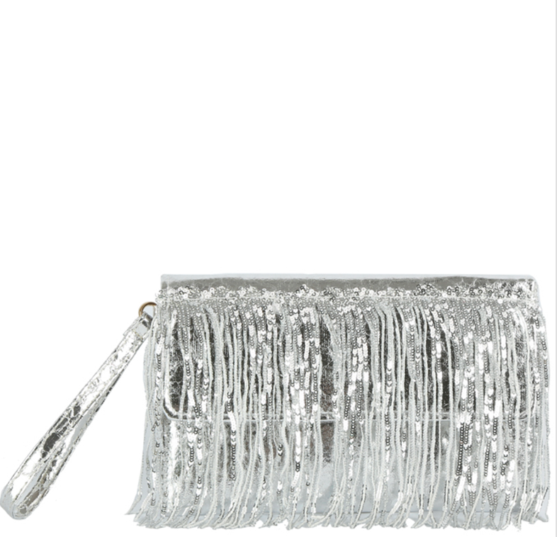 Glimmer Fringe Clutch
