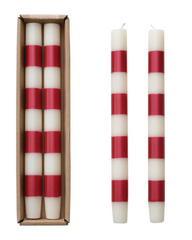 Red Stripe Taper Candle Set