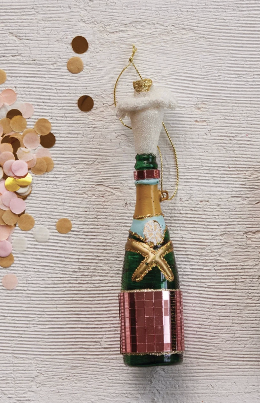 Glass Champagne Bottle Ornament