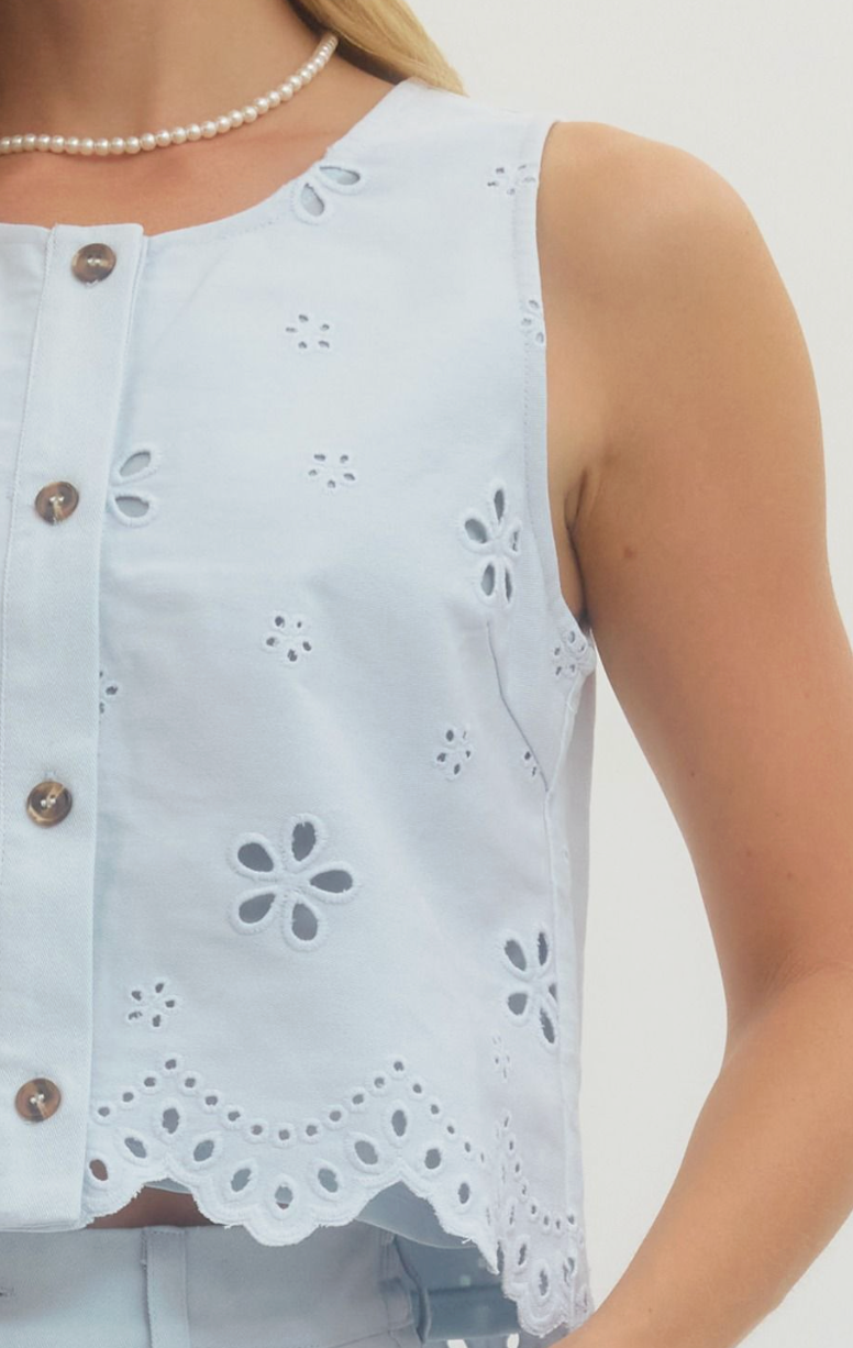 Eyelet Charm Top (lt blue)