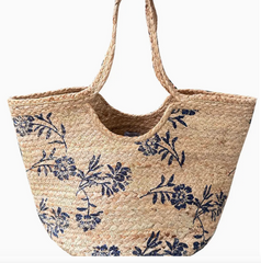 Blue Blossom Straw Tote