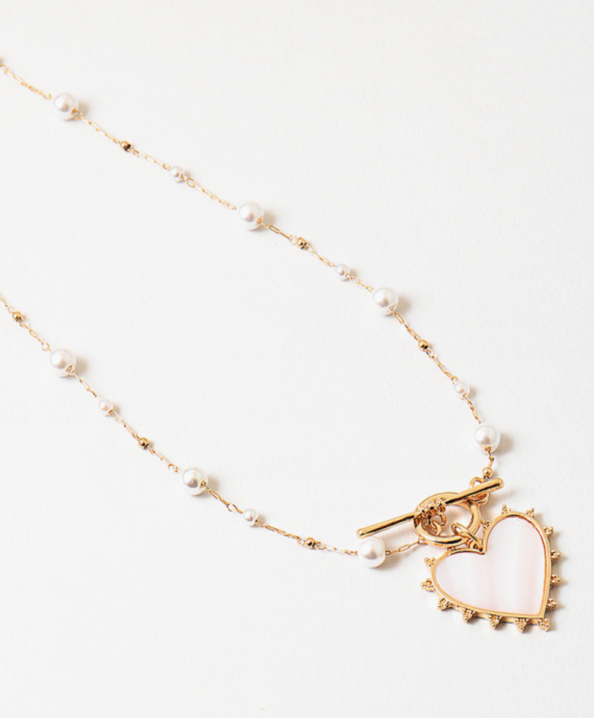 Blushing Heart Pearl Necklace