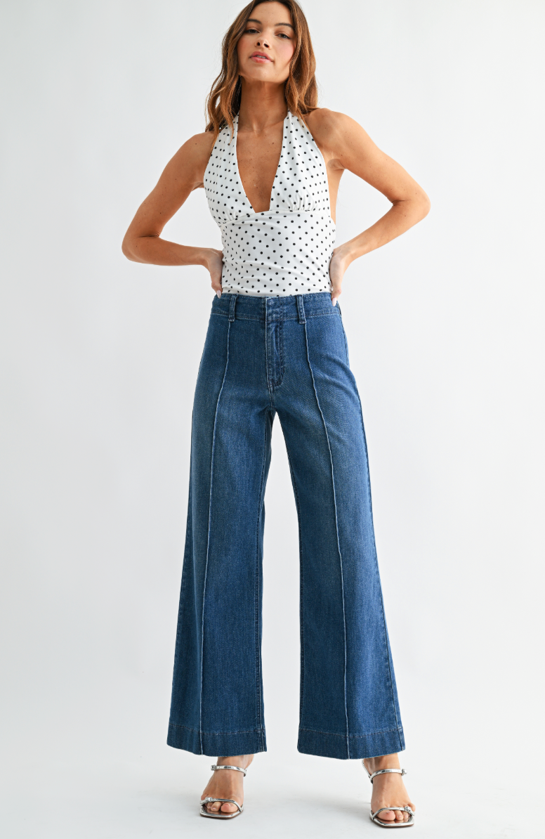 Pintuck Wide Leg Jean (med denim)